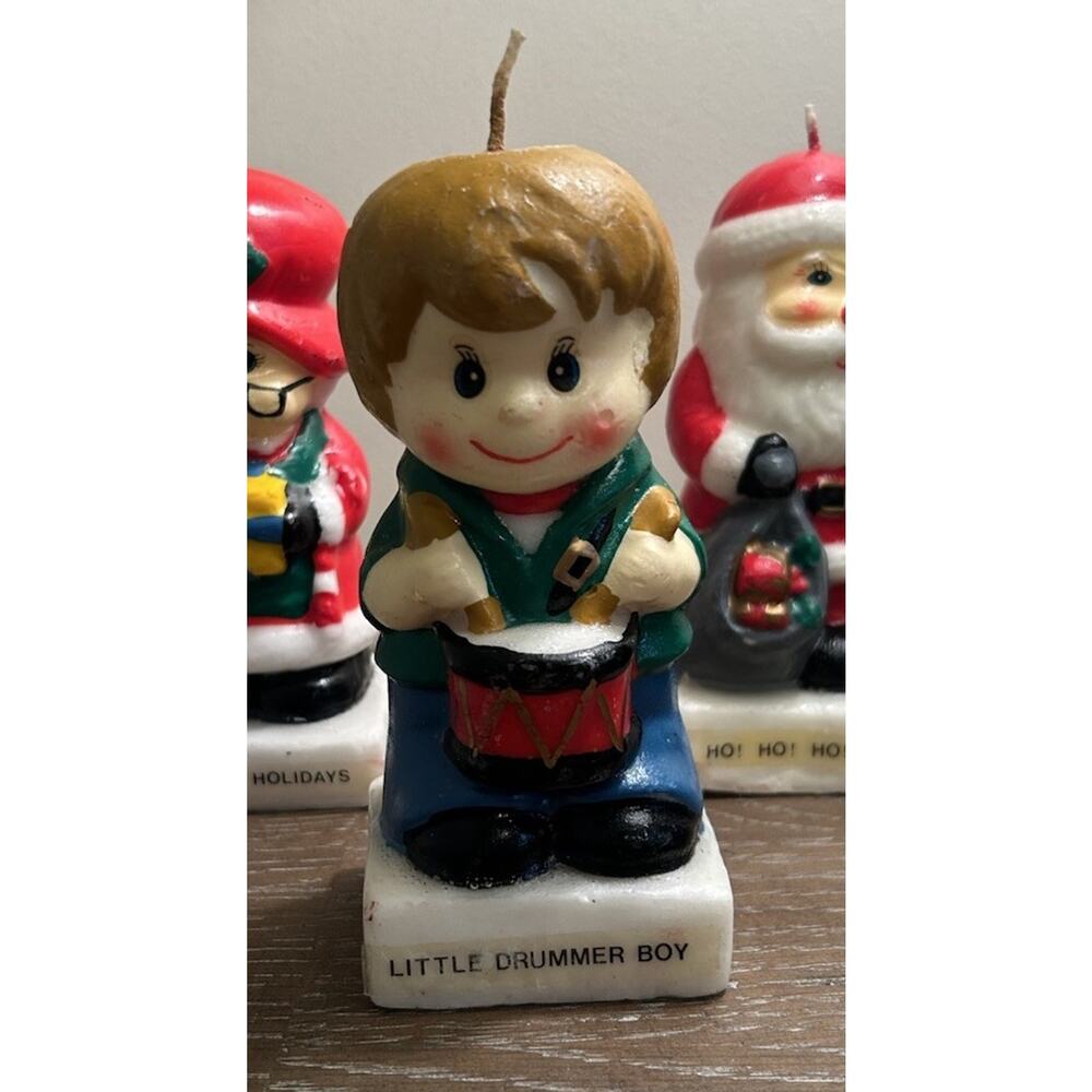 Vtg Christmas Candles Hand Painted‎ Figures set of 3 Santa Mrs Claus Drummer Boy - Picture 5 of 16